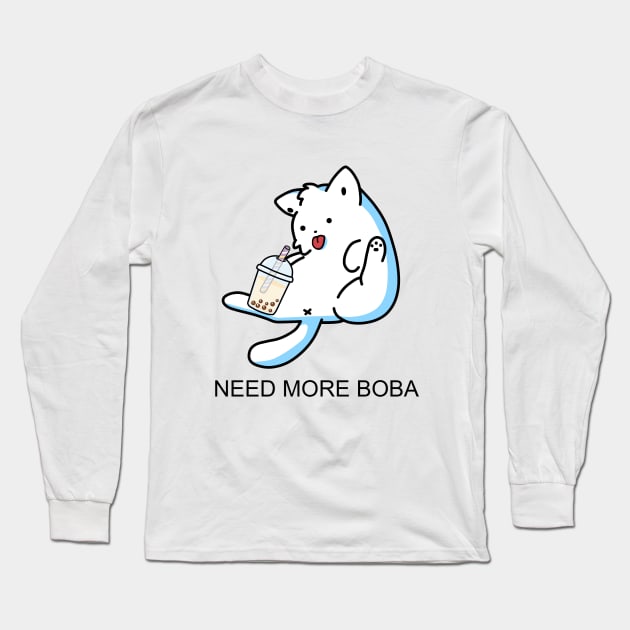 Lazy Kitty Needs More Boba! Long Sleeve T-Shirt by SirBobalot